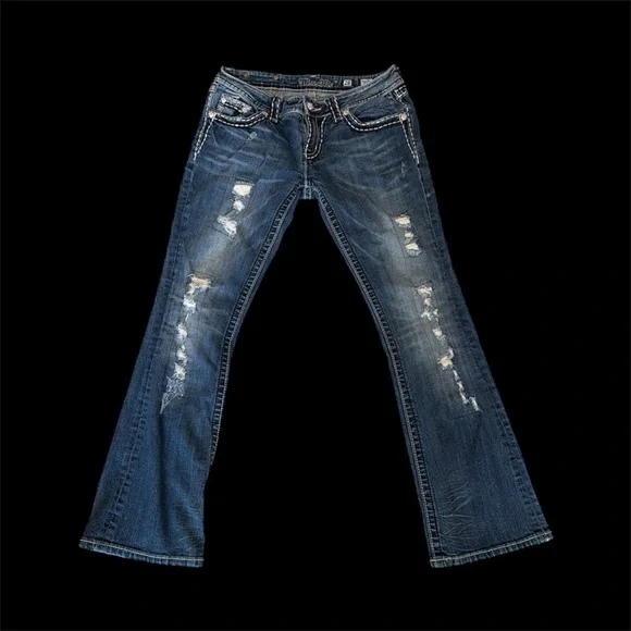 Miss Me Distressed Blue Boot Cut Jeans 28/30 waist actually measures 16 la flat - Picture 1 of 4